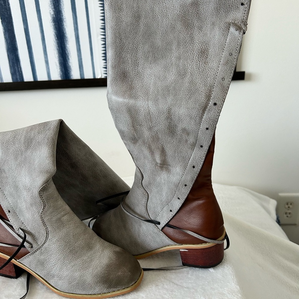 Distressed look ladies knee boots